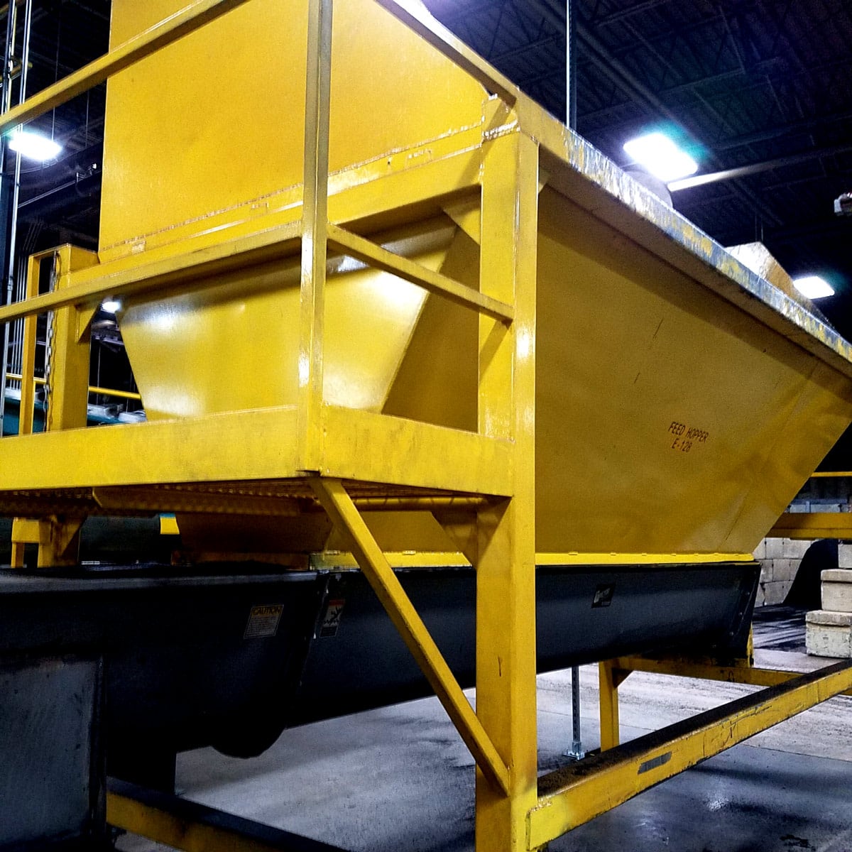Side view of large material hopper