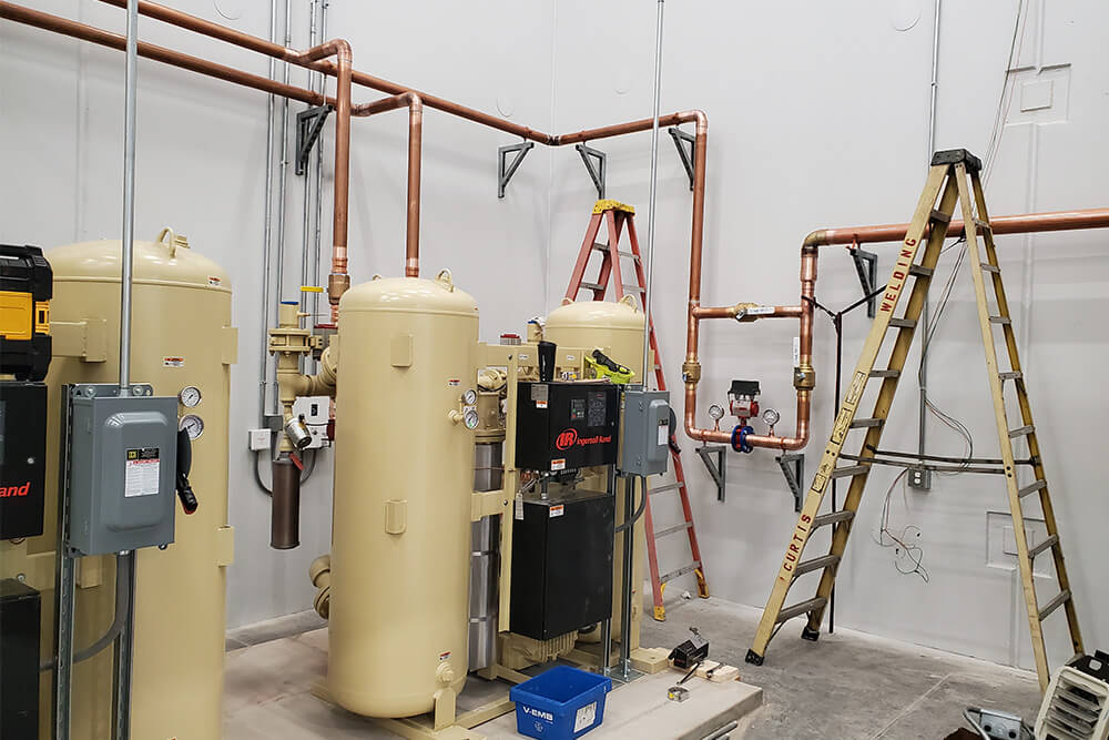 Completed process piping installed in a facility