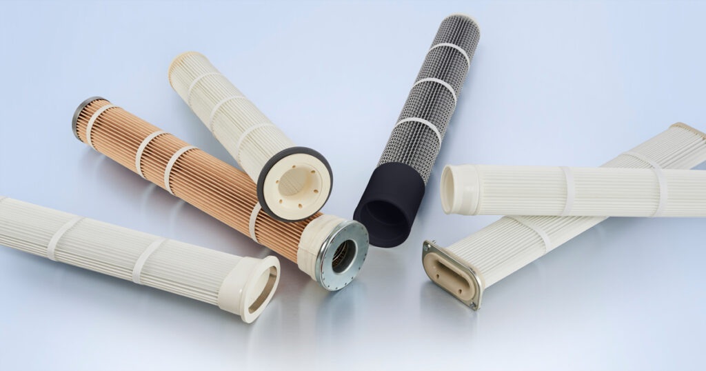 An assortment of pleated baghouse filters